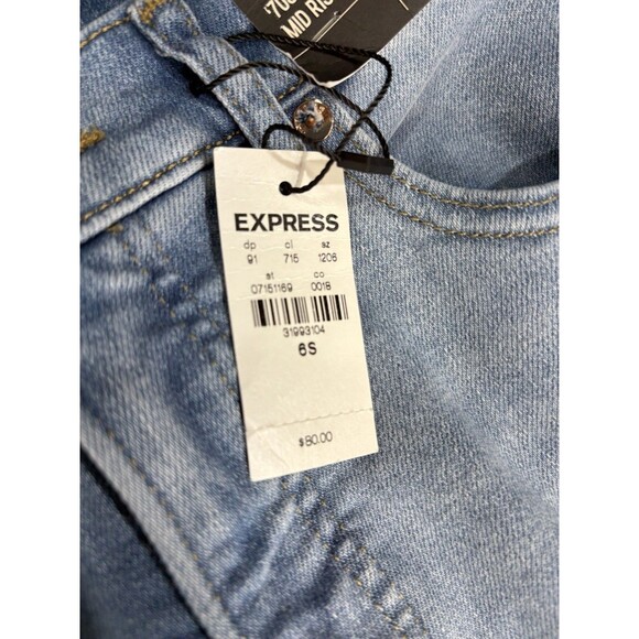 Express 70s Flare Mid Rise Jeans Womens Size 6S Medium Wash New - Picture 5 of 10